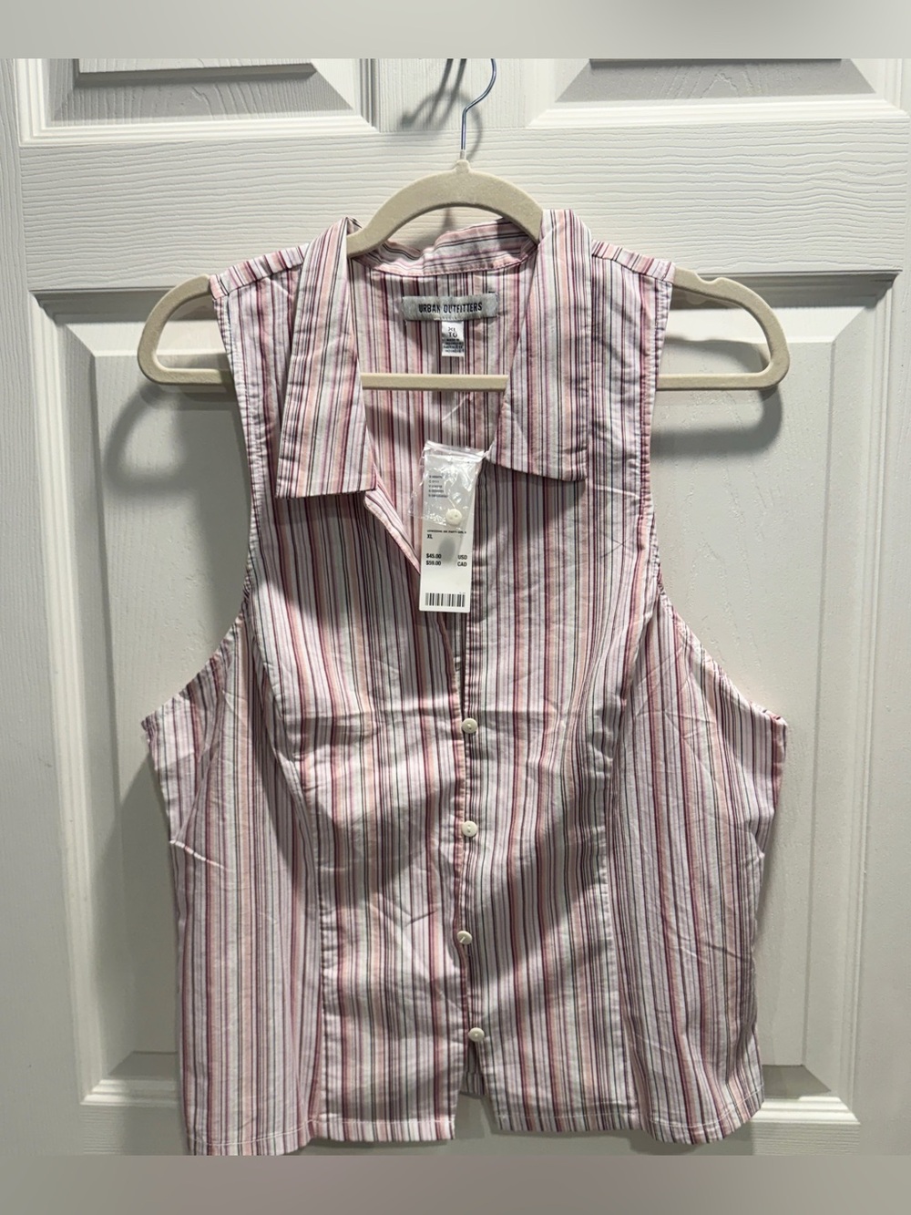 NWT Urban Outfitters Party Girl Sleeveless Shirt Vest Pink Stripe XL